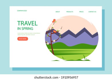 The concept of an active lifestyle, recreation in the mountains, hiking, outdoor recreation. Illustration for travel company. Landing page template. Spring vector illustration in flat style.