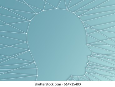 Concept For Addiction With Vector Illustration Of Face Profile Silhouette Attached To Strings