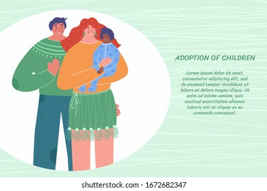 The concept of adoption of children. The family adopted a child. Vector illustration with place for your text.
