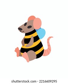 Concepto de rata adorable vestida como abeja. Sencillo estilo plano. Imagen de rata aislada en fondo blanco. Ilustración vectorial para el diseño de sitios de carteles de menú. Elemento de diseño.