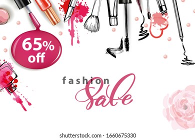 The concept of advertising sales of cosmetics. Template Vector.