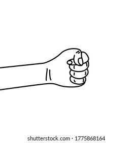 Concept of aggression and violence. War conflict. male fist growth on a white background with white lines defining the fingers and thumb