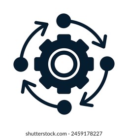 Concept of Agile process, flexible methodology. Gear, arrow, circle, cycle. Vector icon isolated on white background.