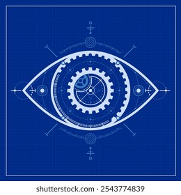 conceito de ia ou inteligência artificial ou biometria, gráfico de olho futurista apresentado em estilo de planta mecânica