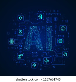 concept of AI or artificial intelligence, icon set of modern technology