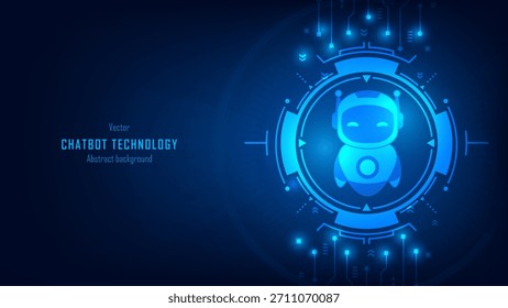 Concepto de servicio de chatbot de IA. Robot en un fondo de placa madre de circuito futurista. Asistente de robot de inteligencia artificial para Asistencia al cliente en línea. Innovación y negocios. Ilustración vectorial.