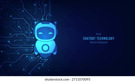 Concepto de servicio de chatbot de IA. Robot en un fondo de placa madre de circuito futurista. Asistente de robot de inteligencia artificial para Asistencia al cliente en línea. Innovación y negocios. Ilustración vectorial.