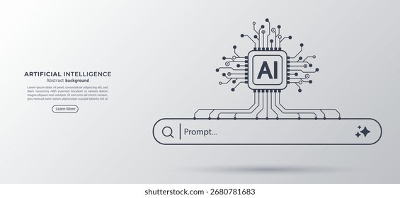 Concept of AI generate a prompt. AI chip with circuit and generative bar. Artificial intelligence technology for digital content and automated data transformation. Vector.