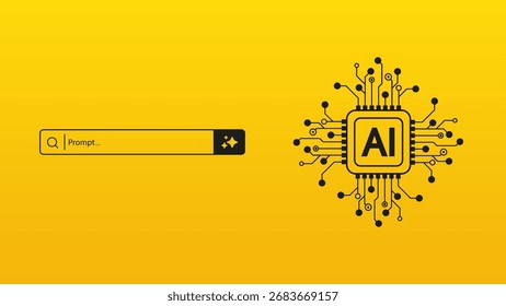 Conceito de IA gerar um prompt. chip AI com circuito e barra generativa. Tecnologia de inteligência artificial para conteúdo digital e transformação automatizada de dados. Ilustração vetorial