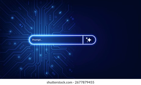 El concepto de IA genera una Instrucción. Barra generativa y de búsqueda en la placa base de circuito futurista. Tecnología de inteligencia artificial para contenido digital y transformación automatizada de datos. Vector.