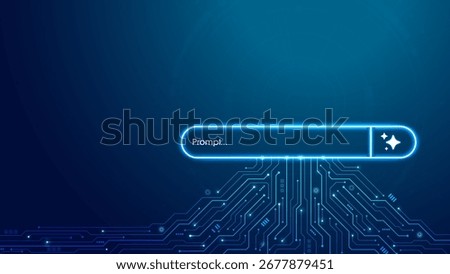 Concept of AI generate a prompt. Generative and search bar on futuristic circuit motherboard. Artificial intelligence technology for digital content and automated data transformation. Vector.