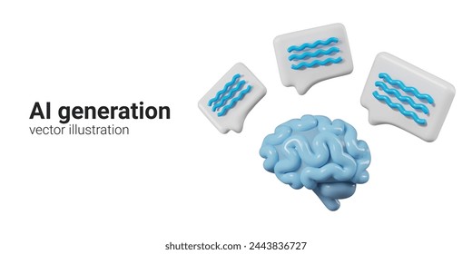 Concept of AI generation. Realistic brain, comment signs. Statement of problem, clarification
