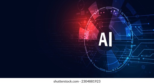 concept AI such as physical intelligence on the circle iot technology internet of things on a blue background, futuristic, beautiful