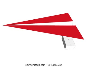 Concept of air mail transportation represent of Freight transport which is the physical process of transporting commodities and merchandise goods and cargo by red and white paper plane hook with box.