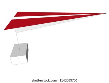 Concept of air mail transportation represent of Freight transport which is the physical process of transporting commodities and merchandise goods and cargo by red and white paper plane hook with box.