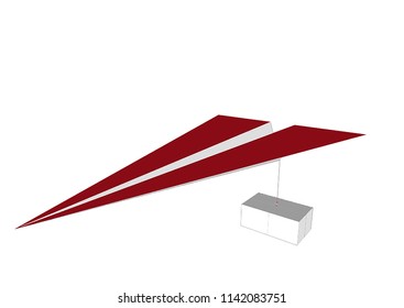 Concept of air mail transportation represent of Freight transport which is the physical process of transporting commodities and merchandise goods and cargo by red and white paper plane hook with box.