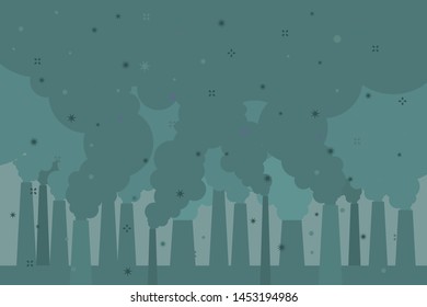 Concept of air pollution. Factory pipes emitting smoke. Fine dust, air pollution, industrial smog, pollutant gas emission. Vector illustration.