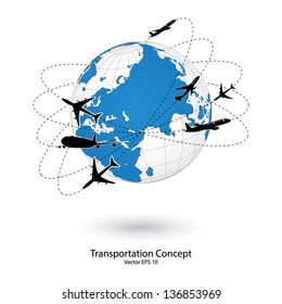 Concept of Airplane, Air Craft Shipping Around the World for Transportation Concept, Vector Illustration EPS 10.