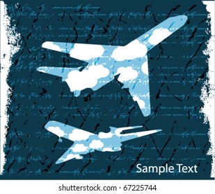Concept airplane travel grunge background.