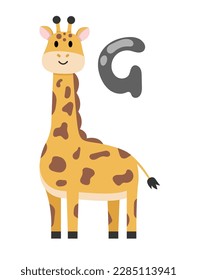 Concept Alphabet G giraffe. This illustration is a flat vector cartoon design of the letter G in the alphabet. The letter is formed by a giraffe with a long neck and spots. Vector illustration.