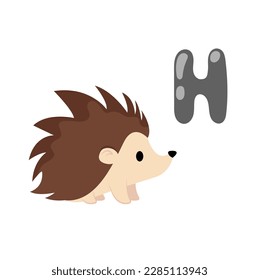 Concept Alphabet H hedgehog. This is a cute and colorful illustration of the letter H in the alphabet, designed for children. Vector illustration.