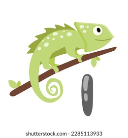 Concept Alphabet I iguana chameleon. The illustration is a flat, vector cartoon of the letter I with an iguana on it. It is a fun design suitable for children's illustration. Vector illustration.