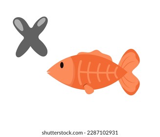 Concept Alphabet X X-ray tetra fish. This illustration is a flat vector cartoon design featuring the alphabet letter X and an x-ray tetra fish. Vector illustration.