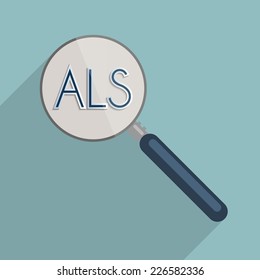 Concept for ALS - Amyotrophic lateral sclerosis, ideas that work, charity and how important is to encourage donations for research. Flat design illustration.