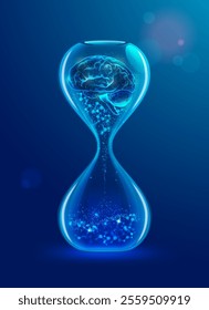 concept of alzheimer illness or dementia illness, graphic of hourglass with human brain inside