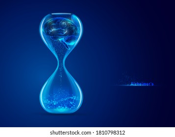 concept of Alzheimer's disease, graphic of hourglass with brain and futuristic element inside