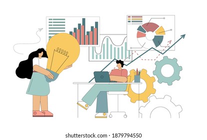 Concept for analysis of business ideas, business services, teamwork. Template for a website. Vector illustration isolated on white background.