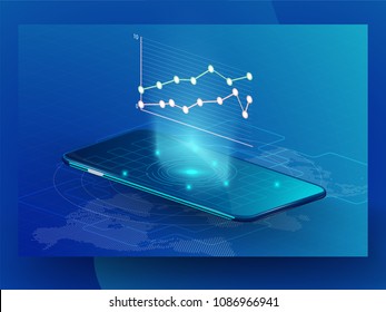 Concept of analysts and managers working on blockchain start up, mobile phone of future, data center, Cryptocurrency and blockchain isometric composition Smart object and smart technology design.