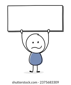 Concept of angry stickman with blank board icon. Vector