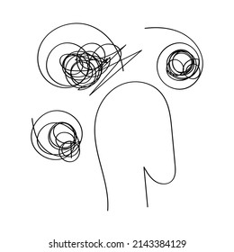 El concepto de ansiedad y estrés. El flujo de pensamientos, emociones, conciencia. Ilustración vectorial para entrenamiento, psicoanálisis, terapia. Línea dibujada al estilo de doodle