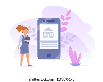 Concept apartment for rent online Vector. Cartoon. Isolated art on white background. Flat Booking