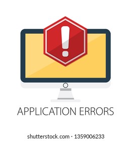 Concept of application error. Attention message bubble. Red alert warning of spam data, insecure connection, scam, virus. Vector illustration