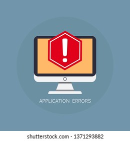 Concept of application error. Attention message bubble. Red alert warning of spam data, insecure connection, scam, virus. Vector illustration