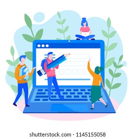 Concept application form for employment. people select a resume for a job for web page, presentation, social media, documents. Vector illustration employee writes a summaryб people fill out a form