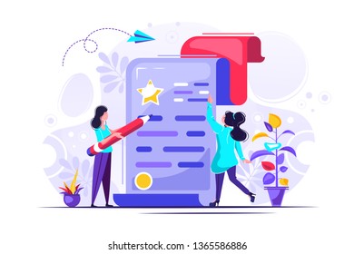 Concept application form for employment. people select a resume for a job for web page, presentation, social media, documents. Vector illustration employee writes a summaryб people fill out a form