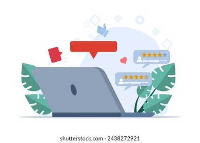 concept of application rating, technology, customer feedback, customer satisfaction, character in providing service assessments. review, ui and ux, social media, flat vector illustration.