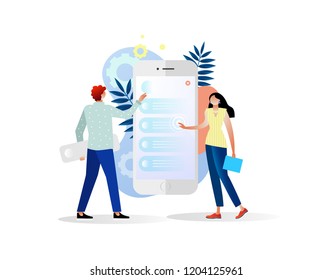 Concept of applications design. Team work, app development, UI design, searching for new ideas solution. Template vector illustration. Characters design. 