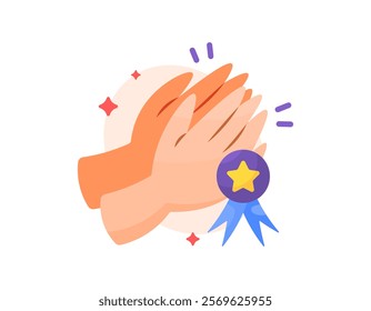 concept of appreciation, praise, satisfaction. hand gestures to congratulate. achievement and medals. illustration of hands clapping in appreciation and encouragement. flat style design. elements