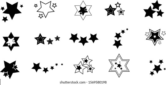 Concept of appreciation, success, prizes. Collection of black star shapes.Isolated on white background.