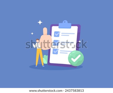 concept of approval or approved. verified, valid, correct, or accepted. Get thumbs up, clipboard with tick. Task files or reports. illustration concept design. graphic elements. Vector