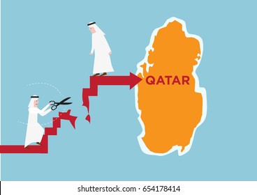 Concept of  Arab Neighbors of Qatar cutting  ties or trade with them. Editable Clip Art.