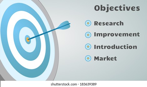 Concept of archery target with arrow on right, and text of targets on left.