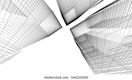 concept architecture city buildings linear vector 3d illustration 
