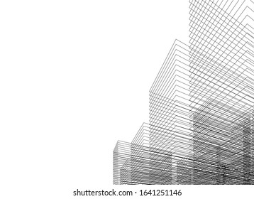concept architecture city buildings linear vector 3d illustration 