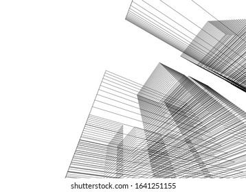 concept architecture city buildings linear vector 3d illustration 