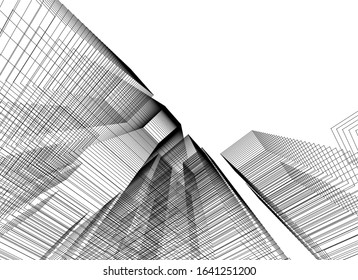 concept architecture city buildings linear vector 3d illustration 